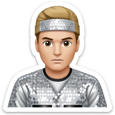 Vanilla Ice with dark blonde hair, silver sequin outfit sticker