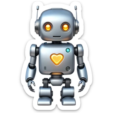 Cute robot character with an AI chip embedded in its chest sticker