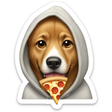 Dog with hoodie eating pizza sticker