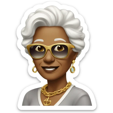 rich cool grandma in sunglasses with a gold chain sticker