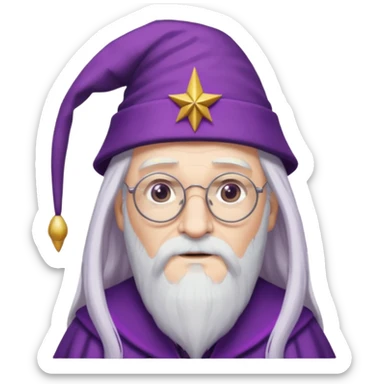 dumbledore, long white hair, wear purple magic hat, glasses sticker