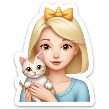 Beautiful girl celebrates birthday with kitten sticker