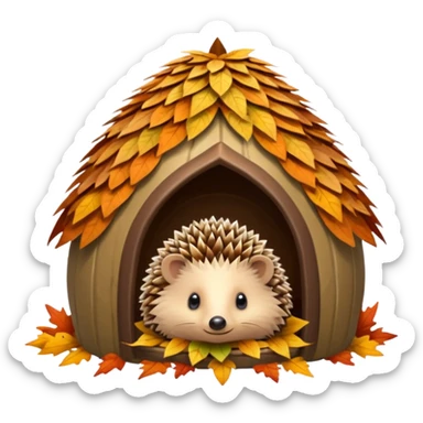 Hedgehog hut made of leaves sticker