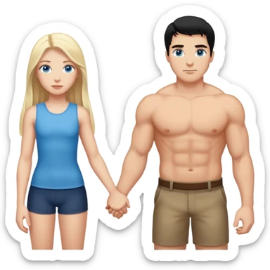 Buff and Tall white man with black hair and white girl with long blonde hair and blue eyes holding hands sticker