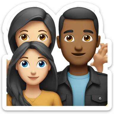 Couple with arms around each other; white woman with blue eyes and brown hair, Indian man with black hair  sticker