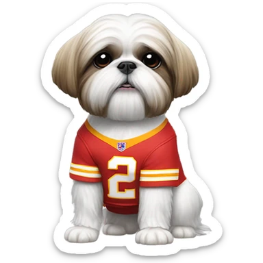 Shih Tzu wearing a chiefs jersey sticker