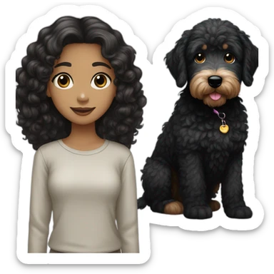 A black golden doodle and a girl with black hair and blue eyes sticker