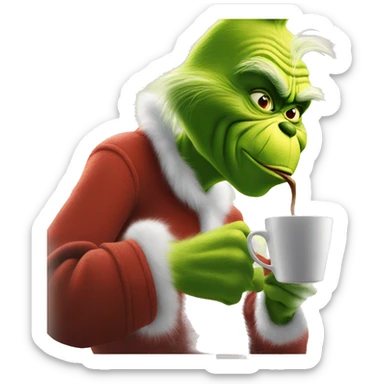 The grinch drinking coffee sticker