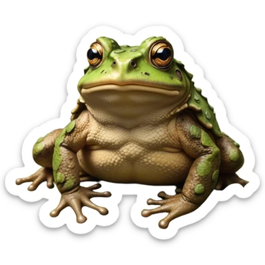 Cinematic Noble Toad Portrait Emoji, Poised and earthy, with a stout, robust build covered in textured, warty skin in warm, natural tones and deep, observant eyes, Simplified yet sharp and sophisticated features, highly detailed, glowing with a soft, natural mossy glow, high shine, intelligent and grounded, stylized with an air of rustic authority, focused and steady, soft glowing outline, capturing the essence of a watchful amphibian guardian that appears ready to leap out of the screen with effortless command! sticker