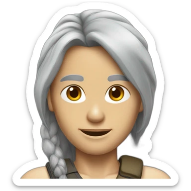 man with long grey hair pony tail as tomb raider sticker