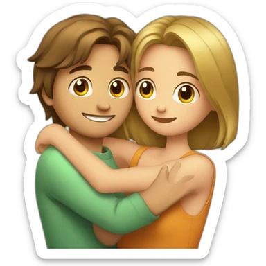 A healthy boy with long hair hugging beautiful girl with short hair  sticker