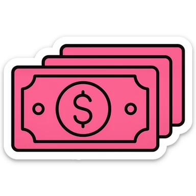 Change the money icon color to pink while keeping the color outline icon style. Remove the background. sticker