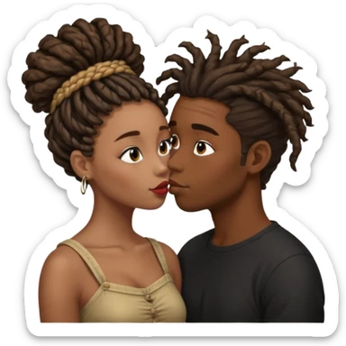 Brown boy with dreadlock kissing black girl with curly bun sticker
