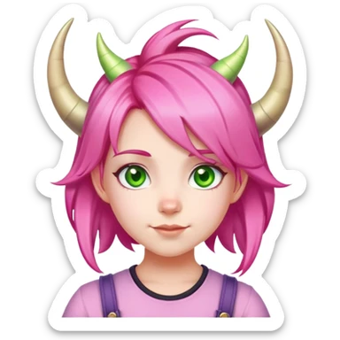 Anya Forger from Spy x Family, cute little girl with pink hair styled with two horn-like tufts, green eyes, and a cheerful expression sticker