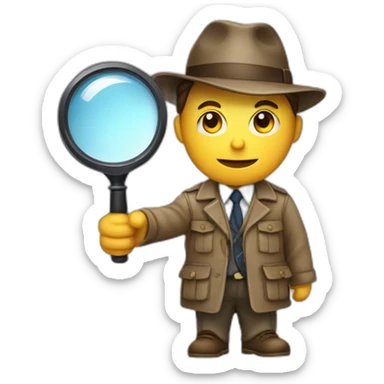 A detective in a detective outfit full body with a magnifying glass sticker