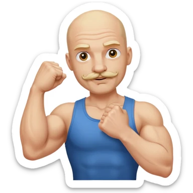 Bald man with blonde moustache showing off biceps  sticker
