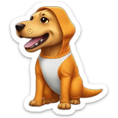 dog in a t-rex onesie sticker