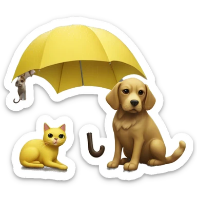 Yellow umbrella with cat and dog under and rain sticker