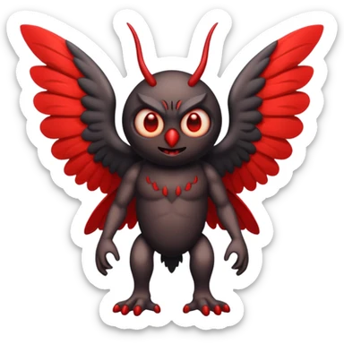 Create a scary emoji of the mothman with bright red eyes and as depicted in the legend. Make it less bird like sticker