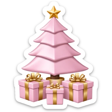 Light pink Christmas gifts under a white Christmas tree sticker
