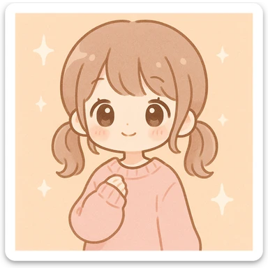 kawaii girl with pigtails, oversized sweater, sparkles, soft colors sticker