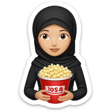 a hijab holding a bucket of popcorn sticker
