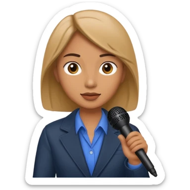 a journalist with a microphone sticker