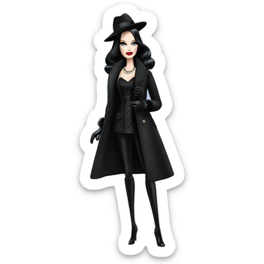 Silkstone Dazzling Winter Barbie Morticia Addams .  Wearing coat gloves boots hat sticker
