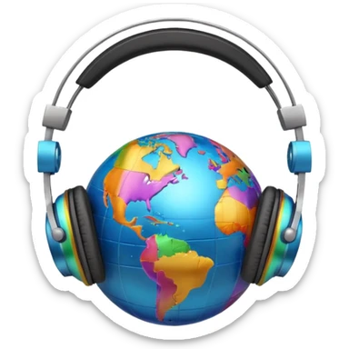 Globe with headphones on, giving to the music sticker