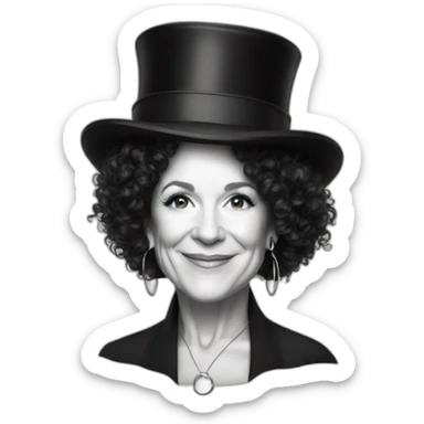 Susie Essman wearing a top hat and hoop earrings sticker