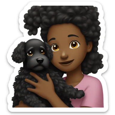 Black-haired boy with beard hugs her Black-Poodle-Black-dog sticker