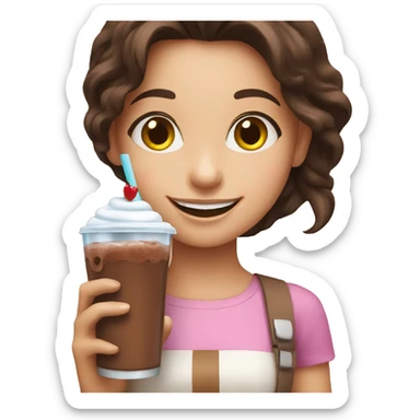 happy brunette girl holding a chocolate shake sticker
