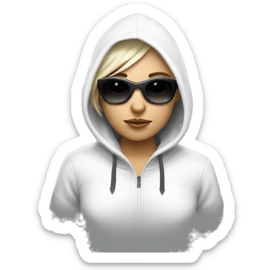 white hacker  girl  with sun glasses and white hood sticker