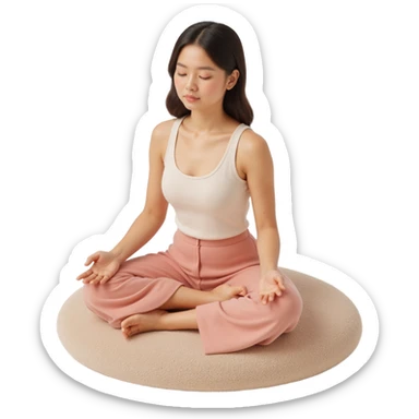 a realistic girl meditating, skeuomorphism style sticker