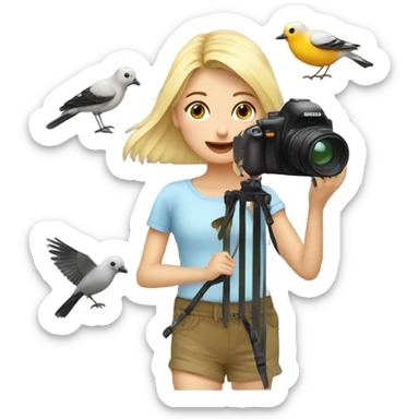 Blonde Girl with camera taking pictures of birds sticker