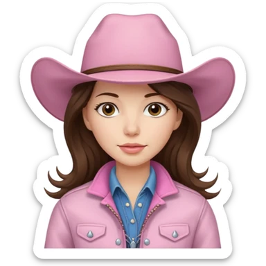 Brunette long hair cowgirl with soft pink hat an jacket sticker