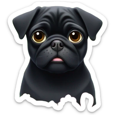 Black pug , surrounded by flowers, holding a green sign that says “good luck”  sticker