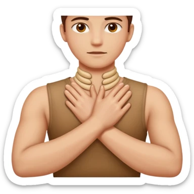 hands crossed on neck sticker