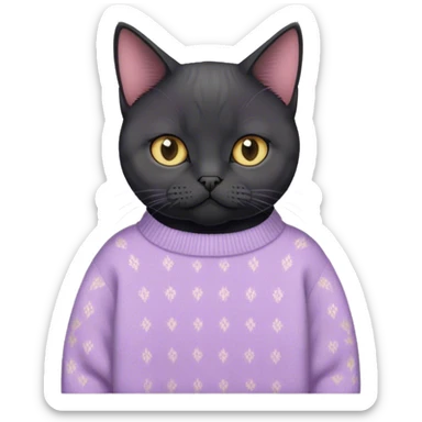 
short-haired black British cat in a pastel sweater sticker