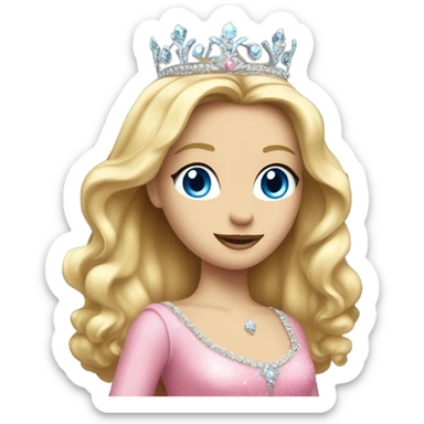 Blue eye long blonde hair queen with pink dress and tiara sticker