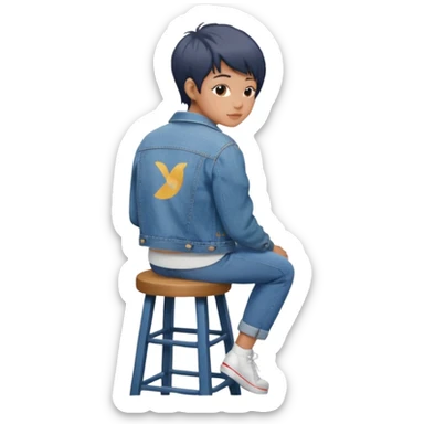 a person sitting on stool back head turn

 sticker