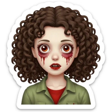 zombie brunette girl with curly, almost straight hair big sticker