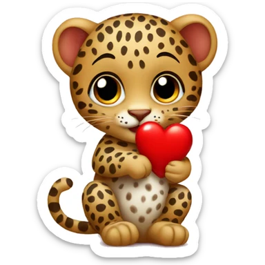 Baby leopard holding a red heart  sticker