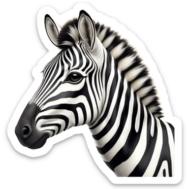 Cinematic Noble Zebra Portrait Emoji, Poised and regal, with a lean, elegant build, a long, graceful equine snout and striking fur of bold black and white stripes, deep-set soulful piercing eyes, Simplified yet sharp and sophisticated features, highly detailed, glowing with a soft, dignified glow, high shine, intelligent and graceful, stylized with an air of savannah chic, focused and attentive, soft glowing outline, capturing the essence of a watchful and confident equine that feels as though it could gallop out of the screen with effortless authority! sticker