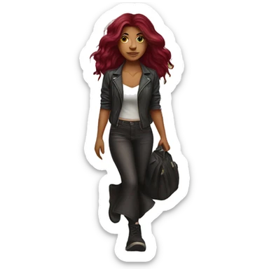 Beautiful tattooed  burgundy long haired woman crossing the street sticker
