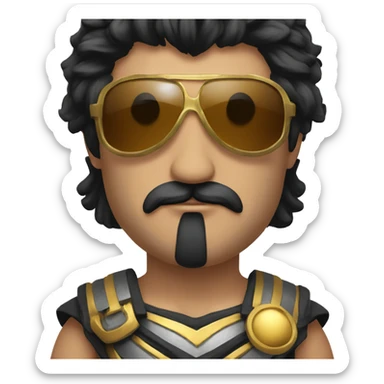 gladiator with long black hair, black moustache and sunglasses sticker