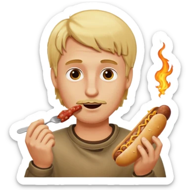Hombre Rubio con una salchipapas pero la salchicha está quemada sticker