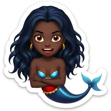 A black mermaid who is also a vampire. Color theme is black also make the fangs visible sticker