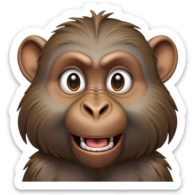 Cinematic Realistic Comical Baboon Portrait Emoji, Head tilted dramatically with an exaggeratedly amused expression, featuring a striking, ruggedly textured face with boldly expressive eyes full of playful disbelief, rendered with vivid, lifelike detail and natural earthy hues, high shine, dramatic yet playful, styled with an air of cheeky jungle mischief, soft glowing outline, capturing the essence of a spirited and over‐the‐top baboon that looks ready to chatter its way into viral fame! sticker
