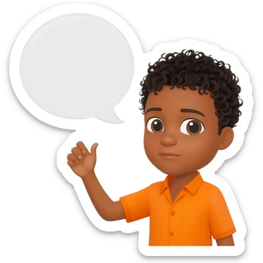 black boy curly hair orange shirt talk bubble sticker
